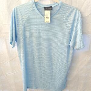Johnny Max VINTAGE Womens Size Large Baby Blue Ribbed Blouse.